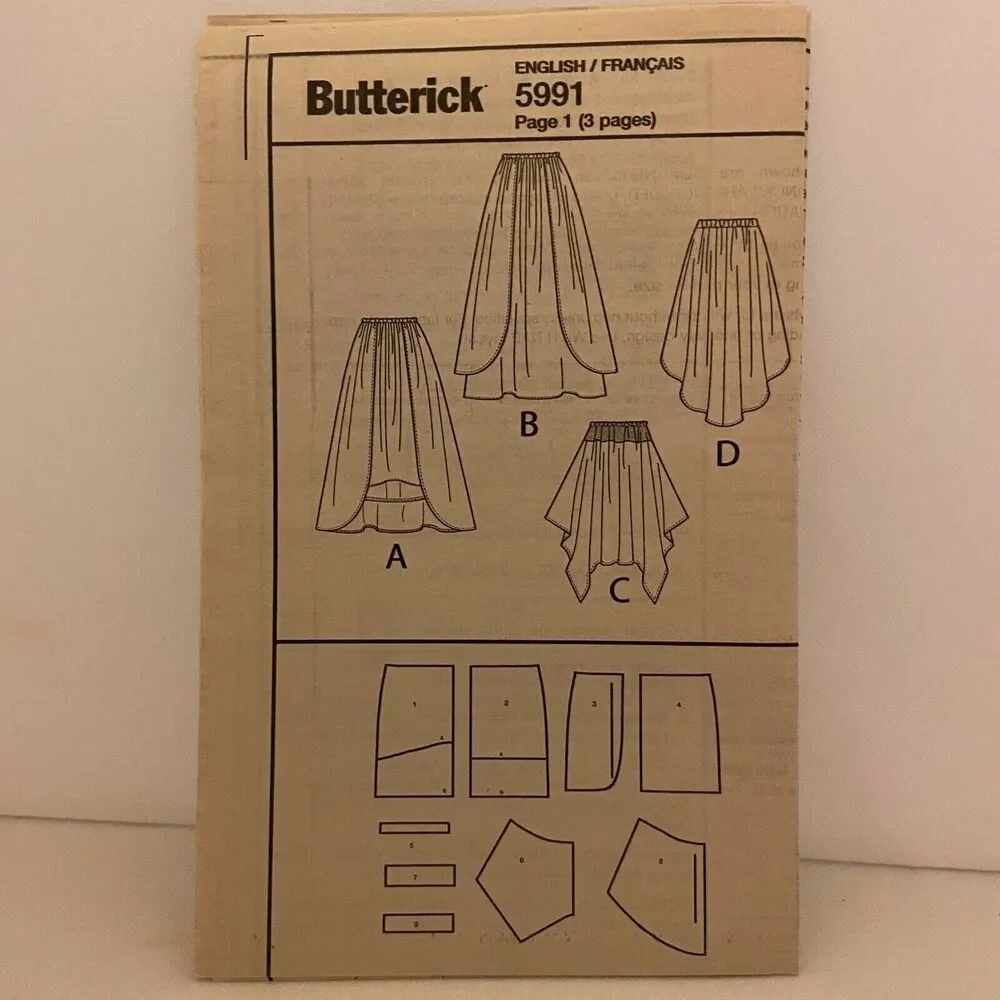 #B5991 Butterick Misses Skirt Sewing Pattern Size L-2XL